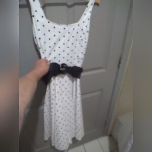 Women's Sleeveless Polka Dot Midi Dress Size Medium Rockabilly Pin Up Retro